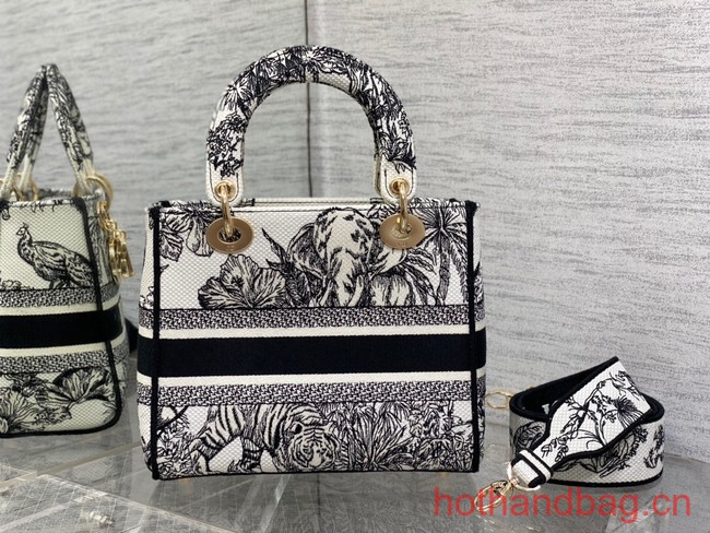 Dior MEDIUM LADY D-LITE BAG Gray Toile de Jouy Reverse Embroidery M0565ORG
