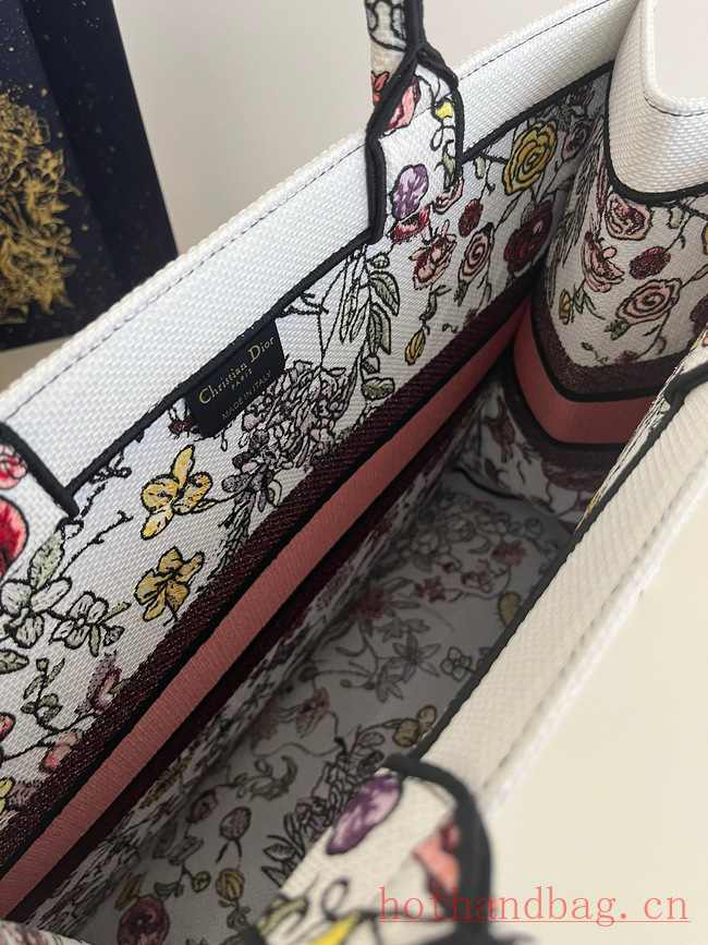 LARGE DIOR BOOK TOTE White Multicolor Florilegio Embroidery M1286ZEMF