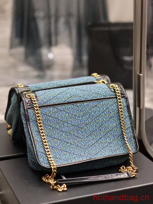 SAINT LAUREN NIKI MEDIUM CHAIN BAG IN Tweed LEATHER Y933158 blue