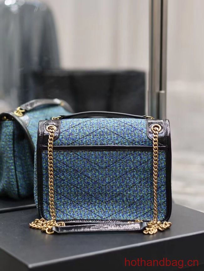 SAINT LAUREN NIKI SMALL CHAIN BAG IN  Tweed LEATHER 933151 blue