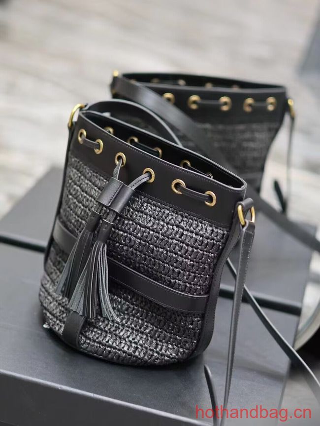 SAINT LAURENT IN RAFFIA AND LEATHER Shoulder Bag Y998223 BLACK