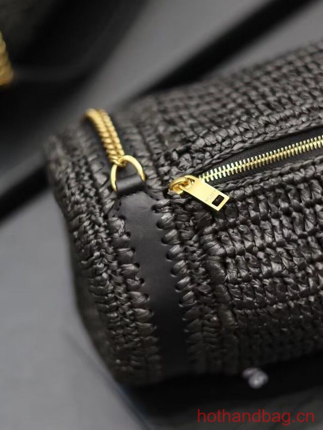 SAINT LAURENT SADE SMALL TUBE BAG IN RAFFIA AND LEATHER Y996704 BLACK