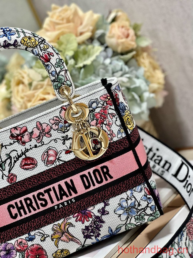 MEDIUM DIOR LADY D-LITE BAG White Multicolor Florilegio Embroidery M0565