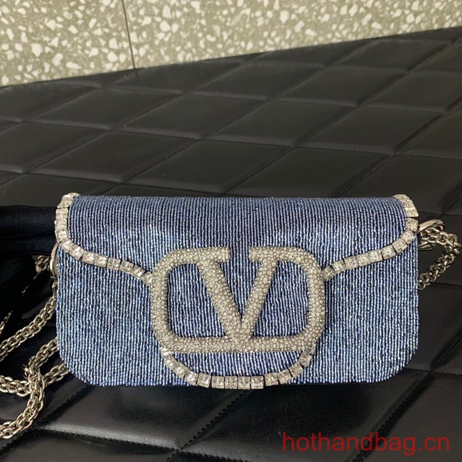 VALENTINO MINI LOCO imitation crystal shoulder bag WB0K53SL sky blue