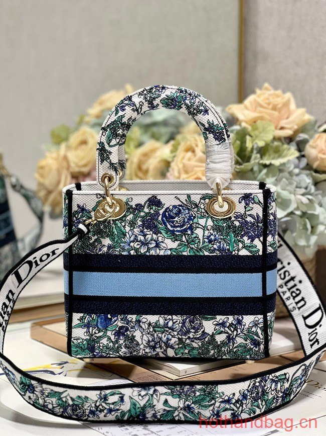 MEDIUM DIOR LADY D-LITE BAG White Multicolor Flowers Constellation Embroidery M0565OE