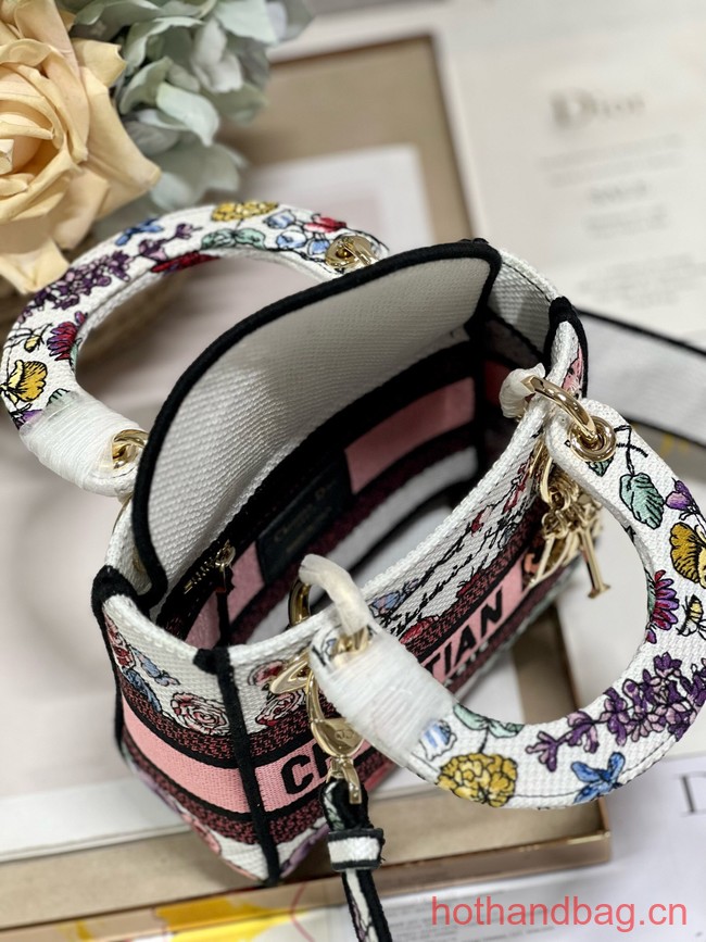 MINI LADY DIOR BAG  White Multicolor Florilegio Embroidery M0505OW