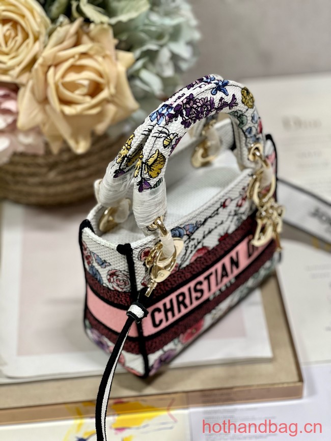 MINI LADY DIOR BAG  White Multicolor Florilegio Embroidery M0505OW