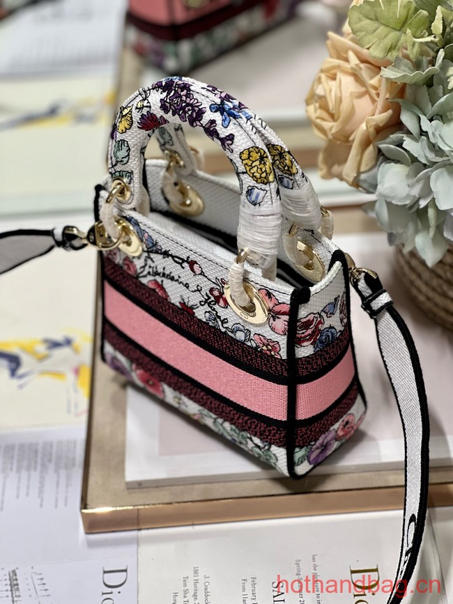 MINI LADY DIOR BAG  White Multicolor Florilegio Embroidery M0505OW