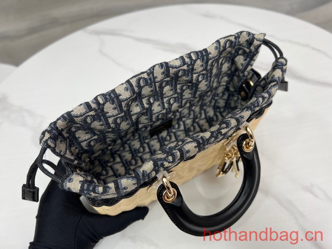 SMALL LADY D-JOY BAG Natural Wicker and Blue Dior Oblique Jacquard M0613O