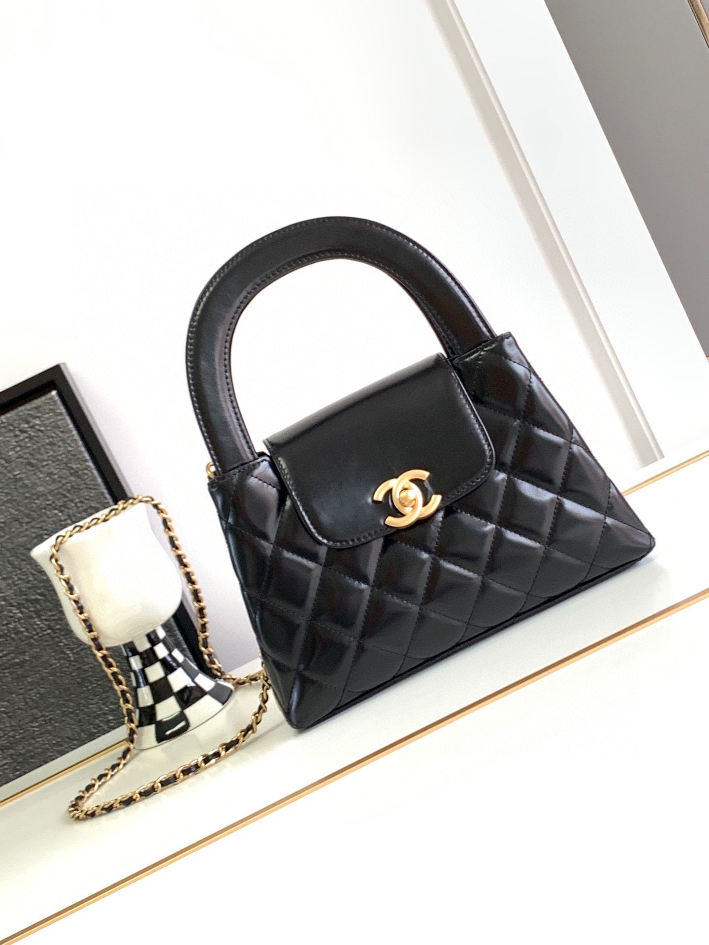 Chanel Original Leather Top Handle Bag 63198 Black