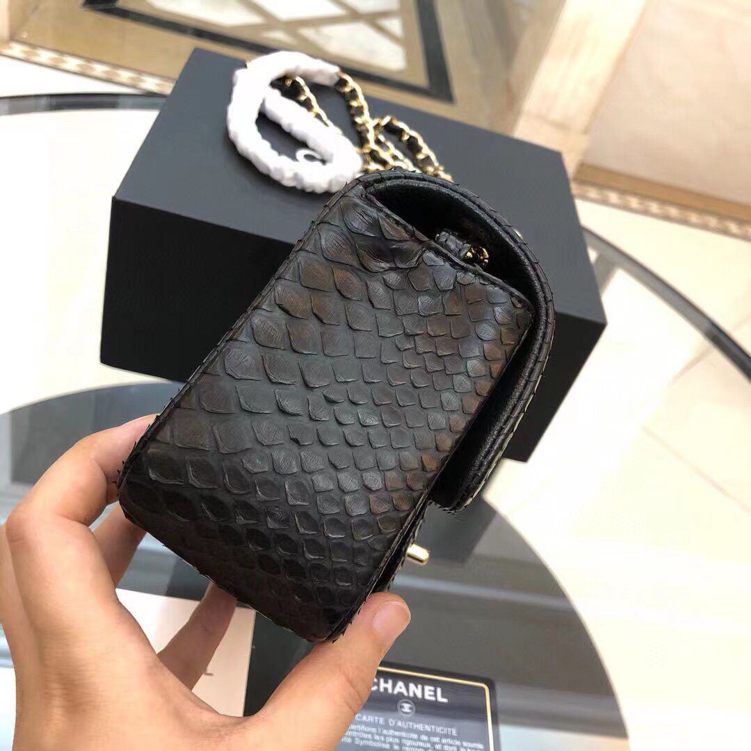 Chanel Mini Flap Bag Python & Gold-Tone Metal D69900 Black