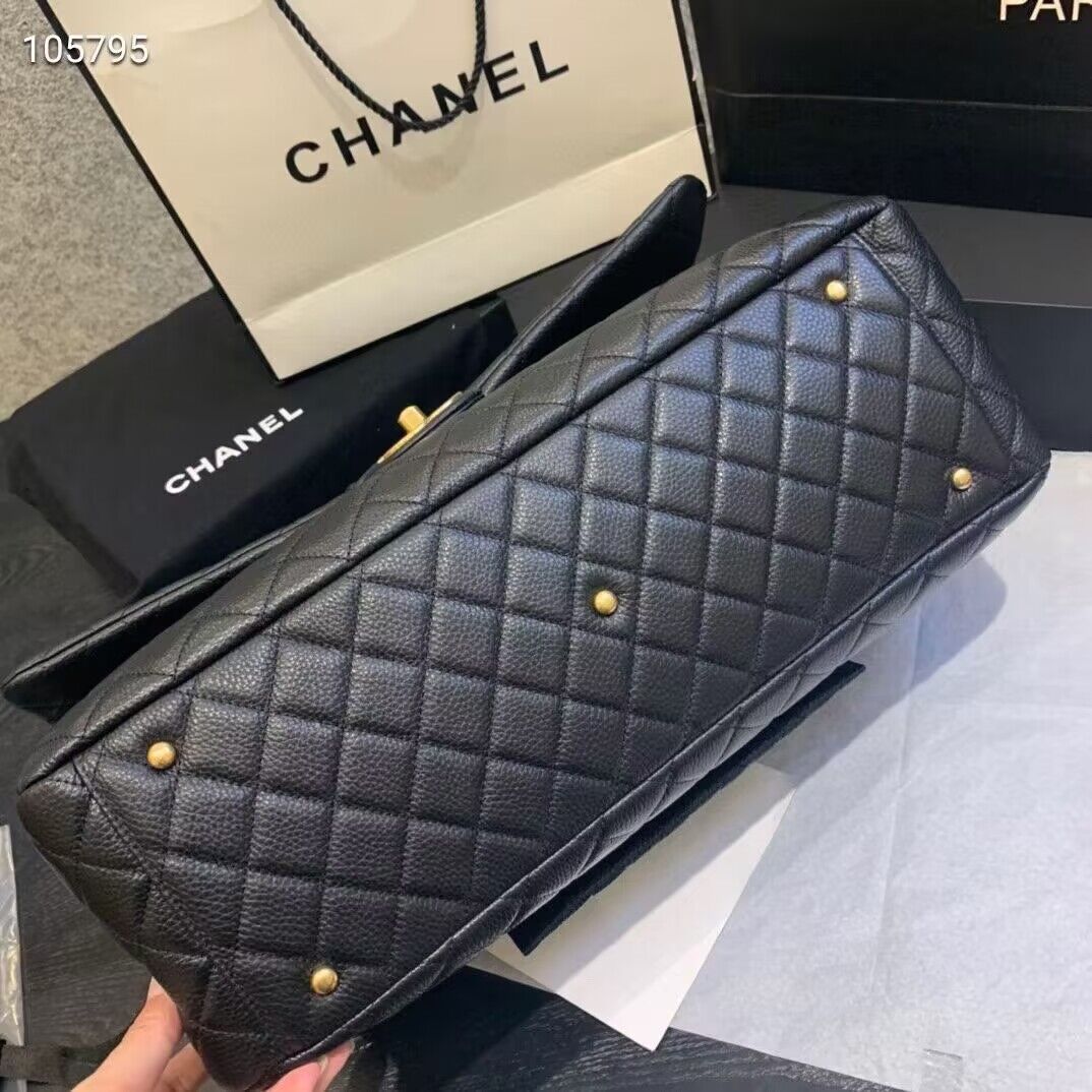 Chanel Large CF Flap Bag Original Leather A91169 Black & Gold Tone