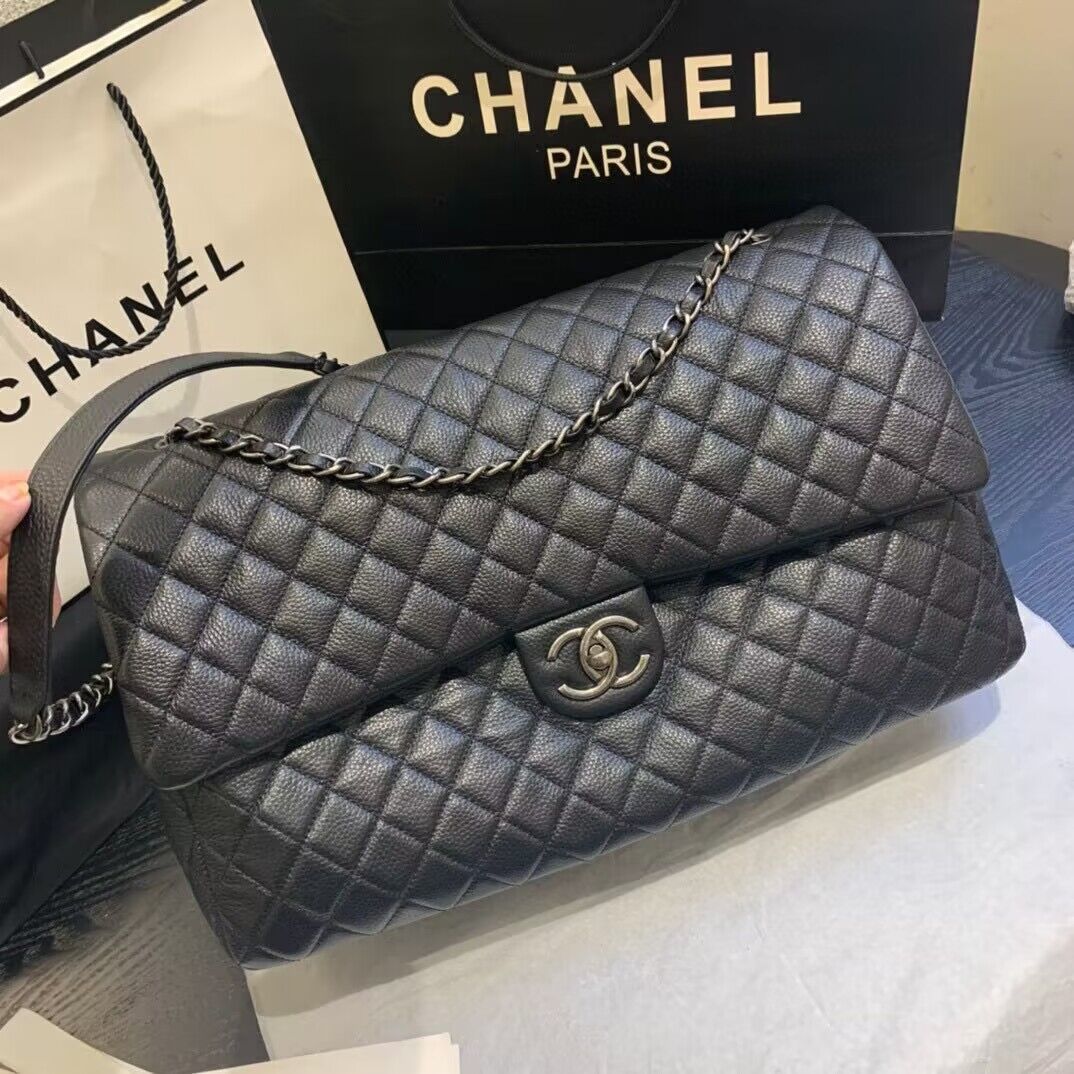 Chanel Large CF Flap Bag Original Leather A91169 Black & Silver Tone