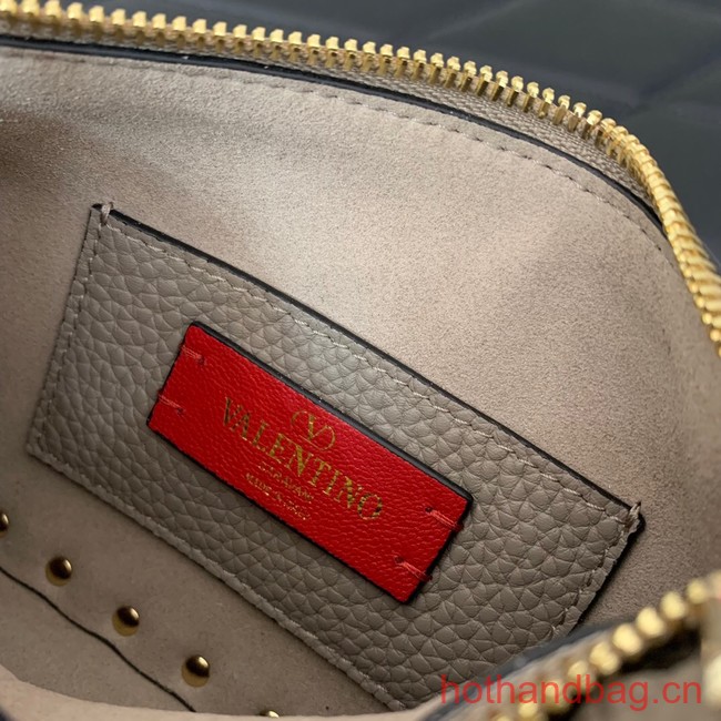 VALENTINO Rockstud small grain calfskin messenger bag YS097 gray