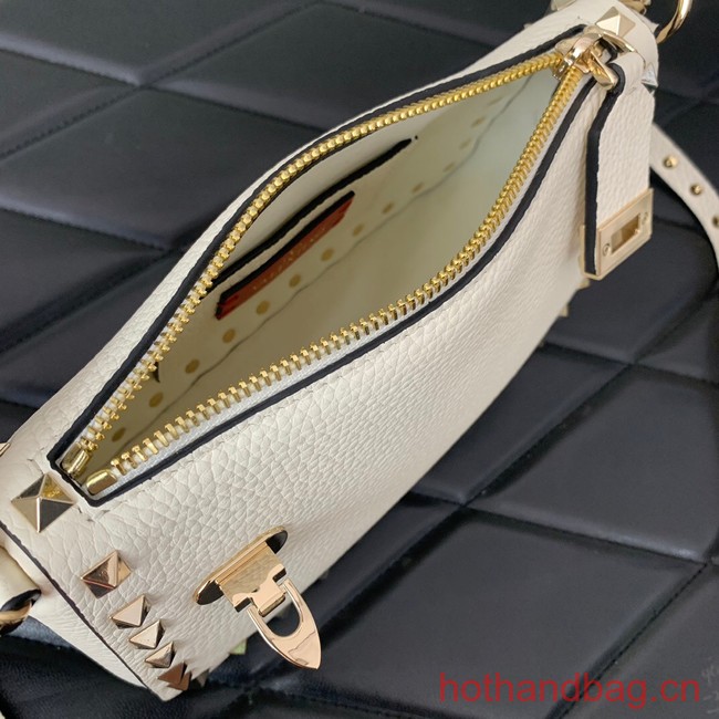 VALENTINO Rockstud small grain calfskin messenger bag YS097 white