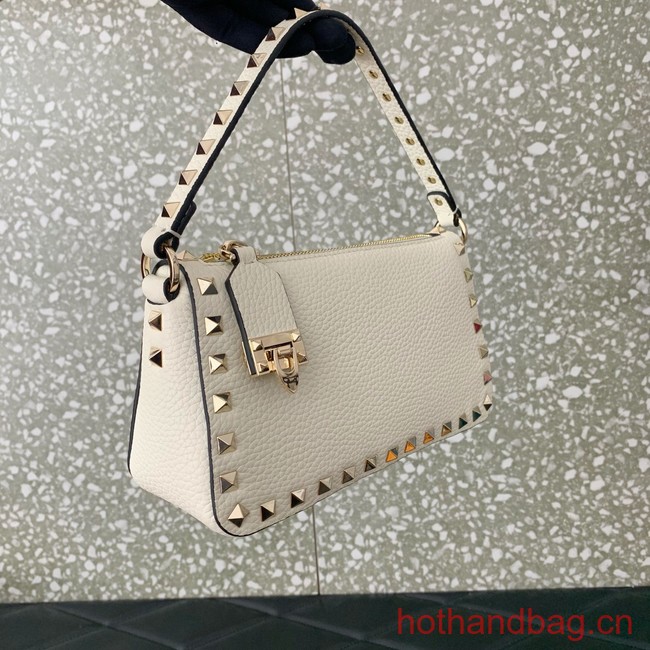 VALENTINO Rockstud small grain calfskin messenger bag YS097 white