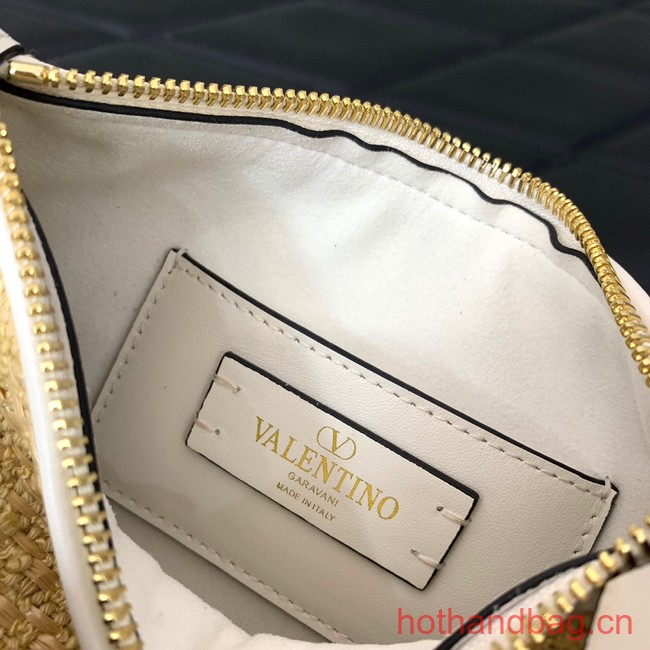 VALENTINO Rockstud small Knitting grain calfskin messenger bag YS097 white