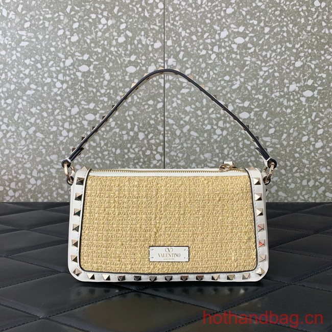 VALENTINO Rockstud small Knitting grain calfskin messenger bag YS097 white