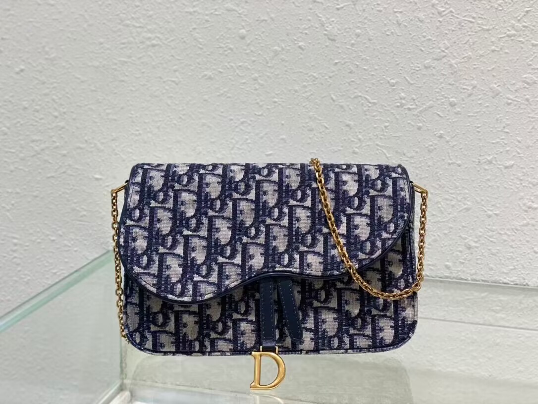 DIOR SADDLE POUCH WITH CHAIN Blue Dior Oblique Jacquard S5907CT