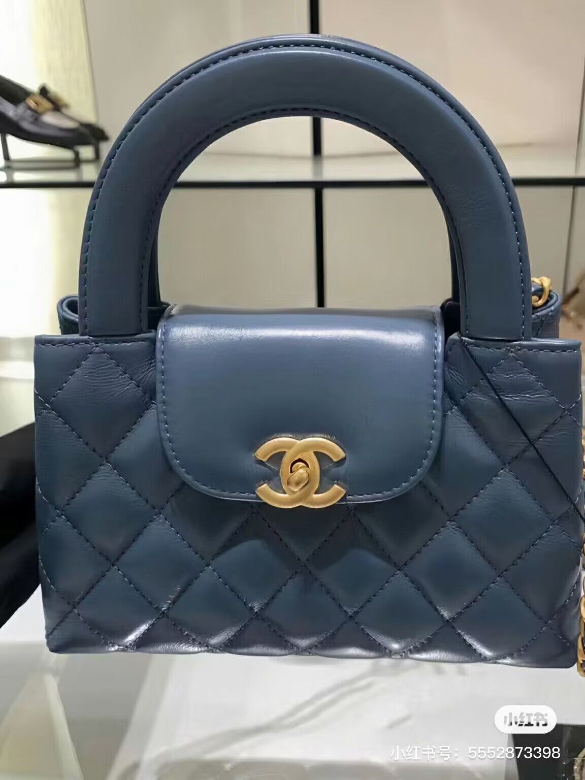 Chanel 23k Vintage Kelly Original Leather Top Handle Bag AS4416 Navy Blue