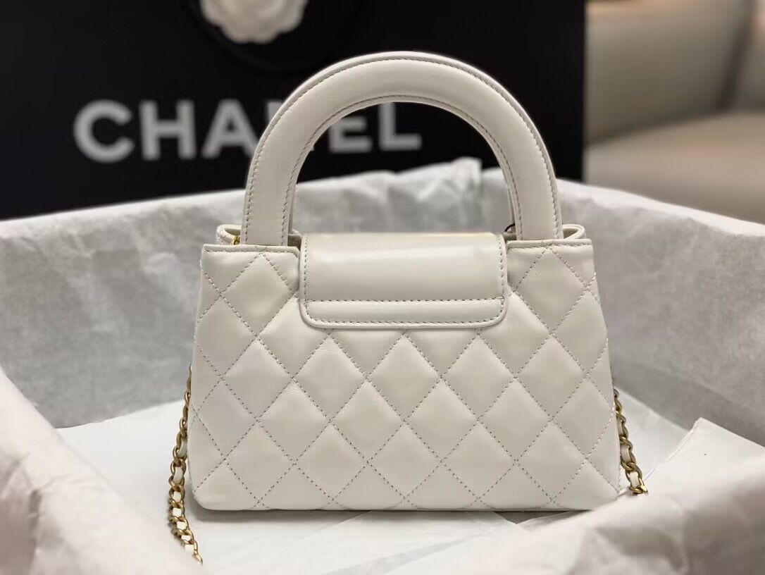 Chanel 23k Vintage Kelly Original Leather Top Handle Bag AS4416 White