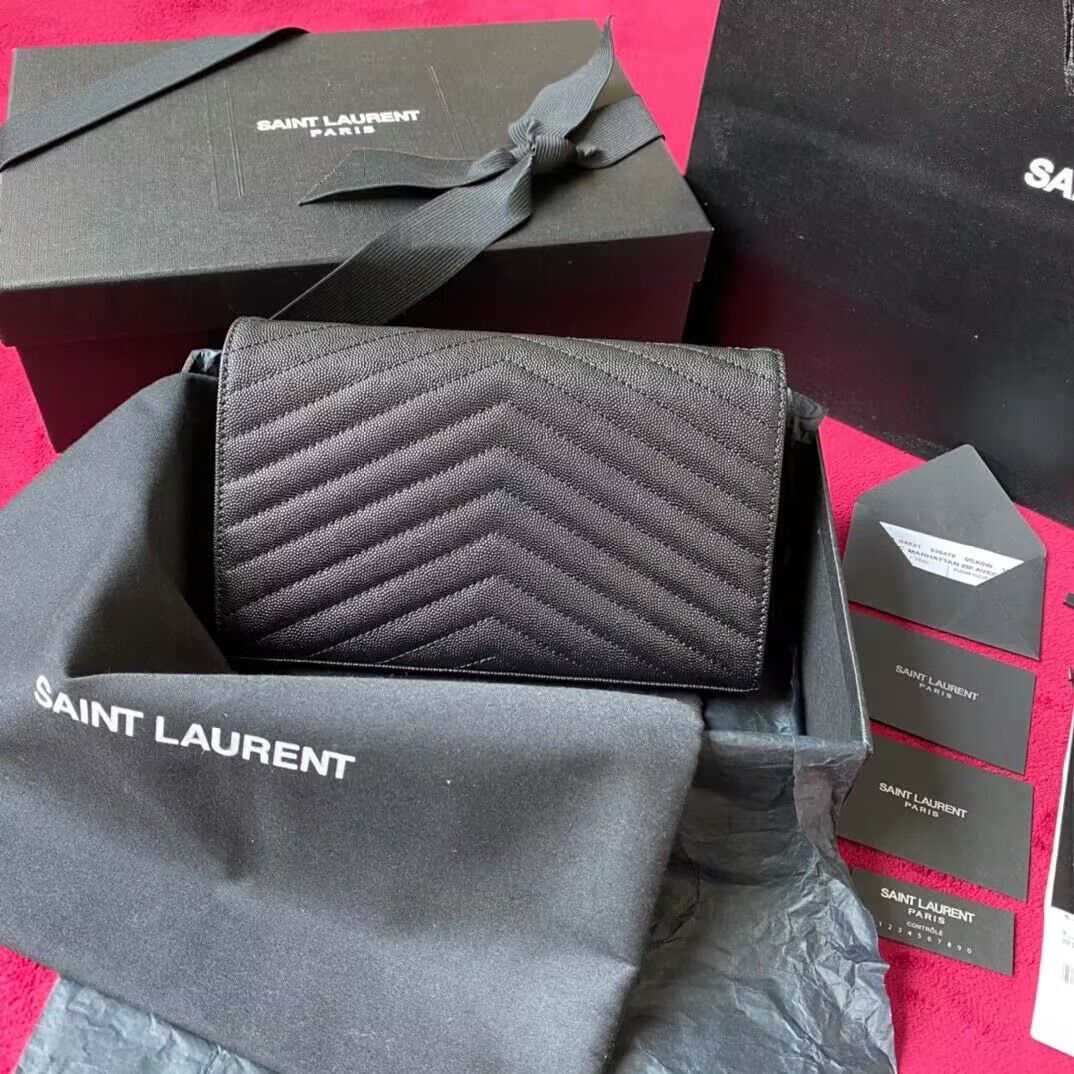 YSL WOC Classic Monogramme Flap Bag Cannage Pattern Y1003 Black & Black Tone