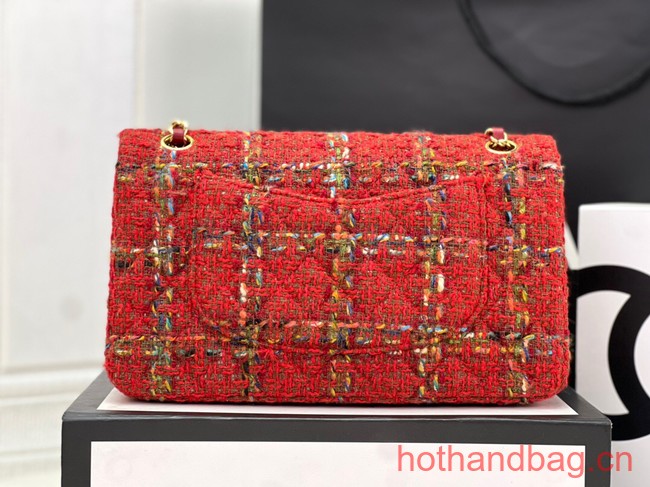 Chanel CLASSIC HANDBAG Wool Tweed A1112 red