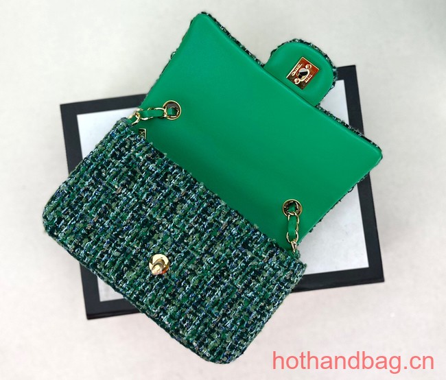 Chanel CLASSIC HANDBAG Wool Tweed A1116 green