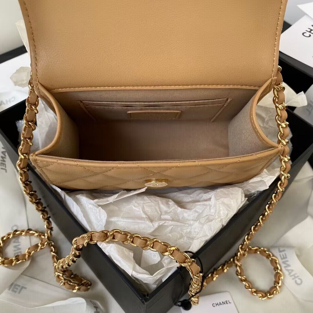 CHANEL 22B Kelly Pearl Top Handle Bag AP3513 Apricot