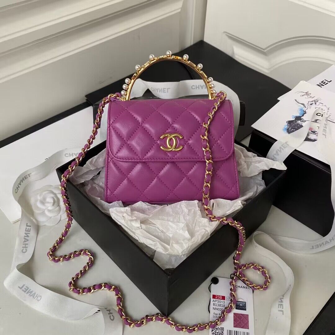 CHANEL 22B Kelly Pearl Top Handle Bag AP3513 Purple