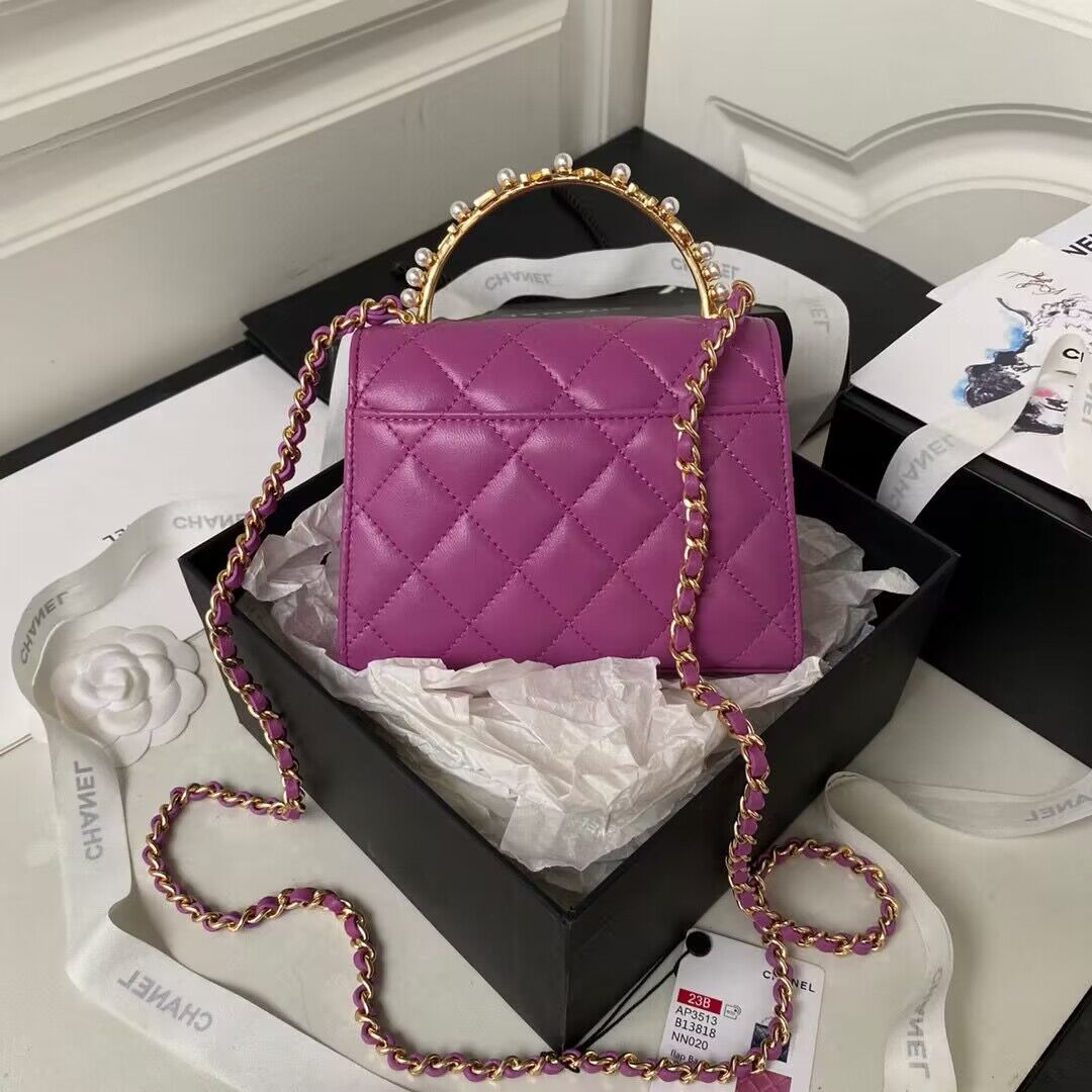 CHANEL 22B Kelly Pearl Top Handle Bag AP3513 Purple