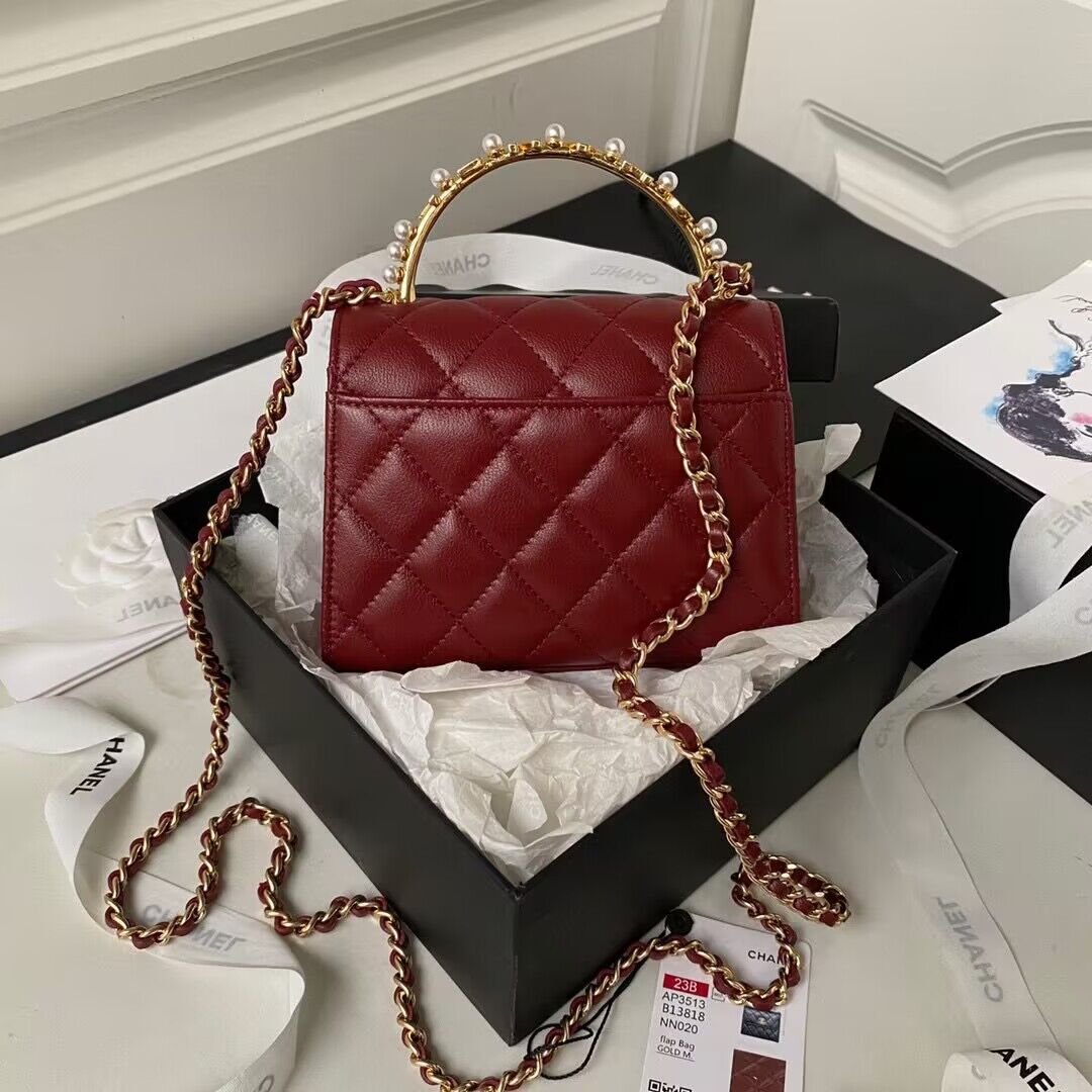 CHANEL 22B Kelly Pearl Top Handle Bag AP3513 Wine