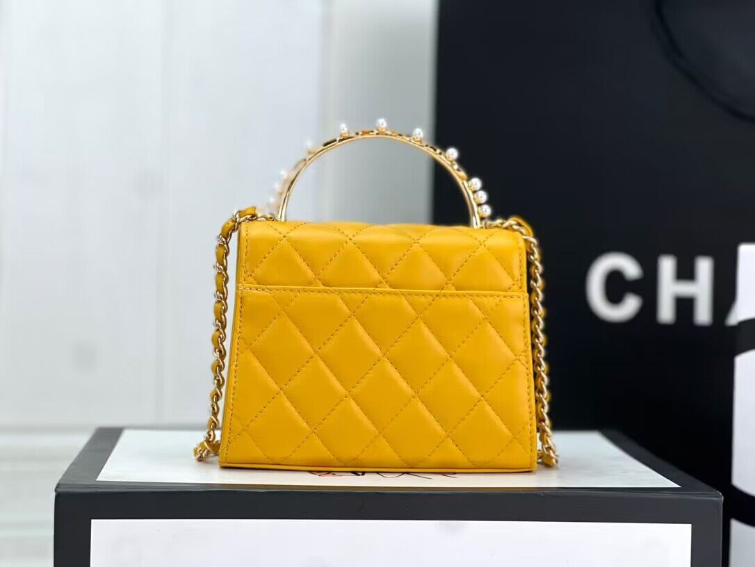 CHANEL 22B Kelly Pearl Top Handle Bag AP3513 Yellow