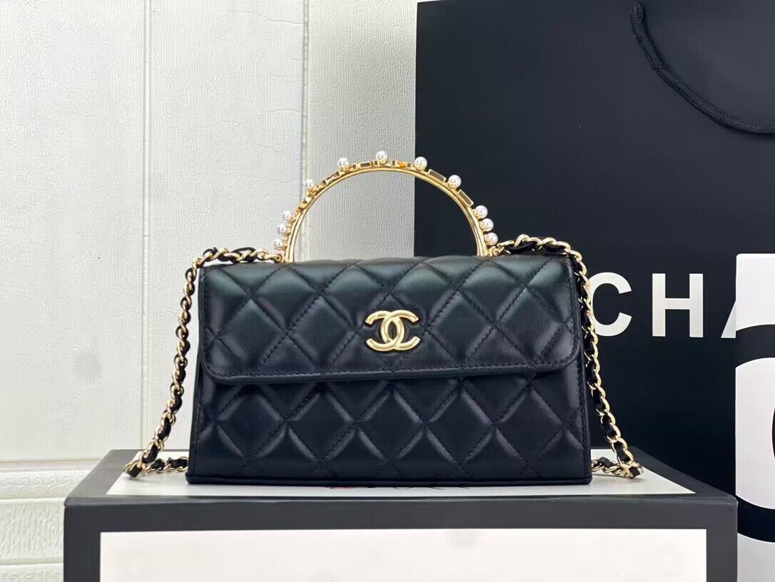 CHANEL 22B Kelly Pearl Top Handle Bag AP3562 Black