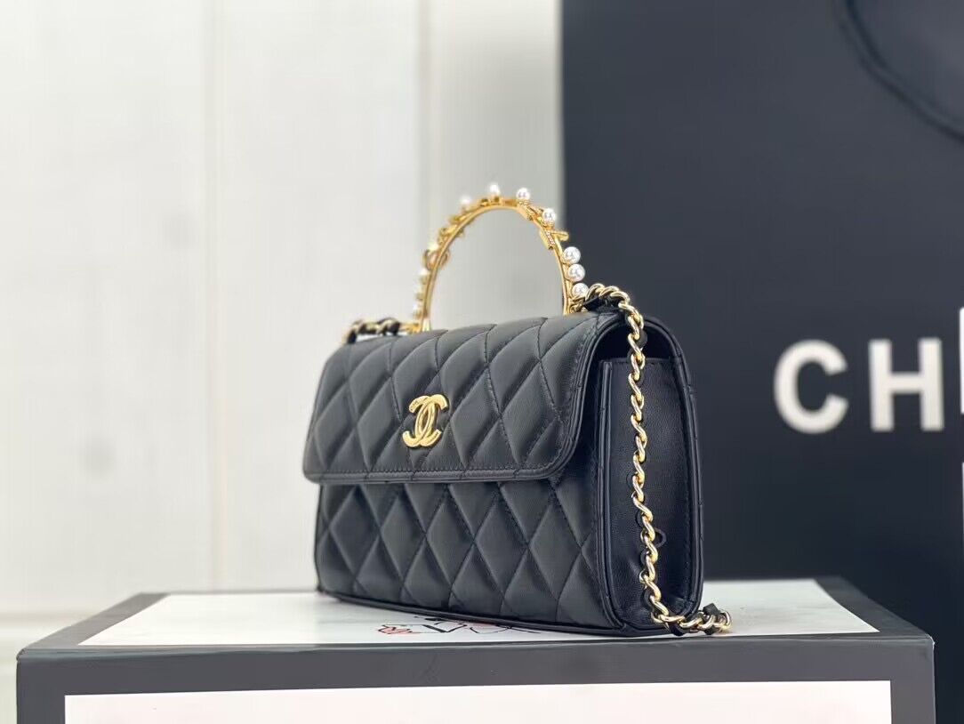 CHANEL 22B Kelly Pearl Top Handle Bag AP3562 Black