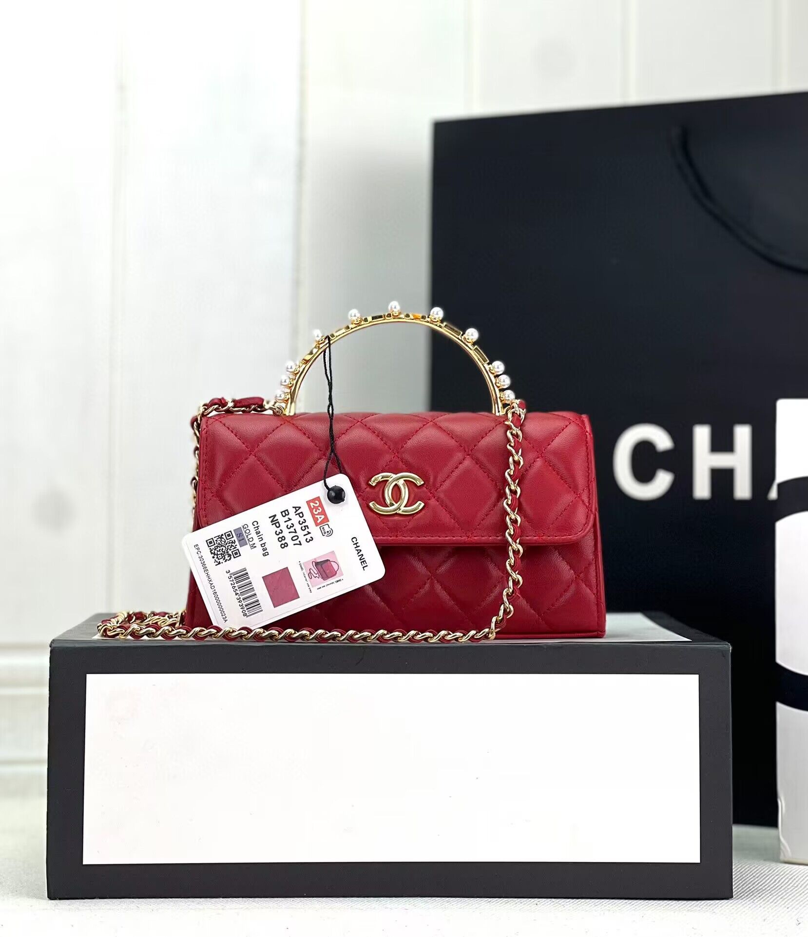 CHANEL 22B Kelly Pearl Top Handle Bag AP3562 Wine