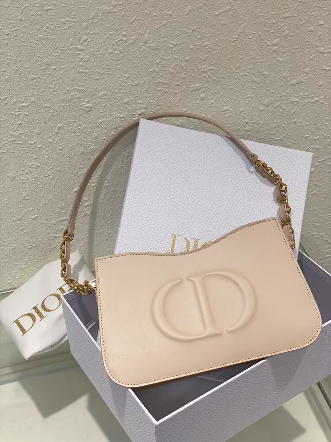 Dior CD SIGNATURE MINI BAG Beige Calfskin with Embossed CD Signature C02229A