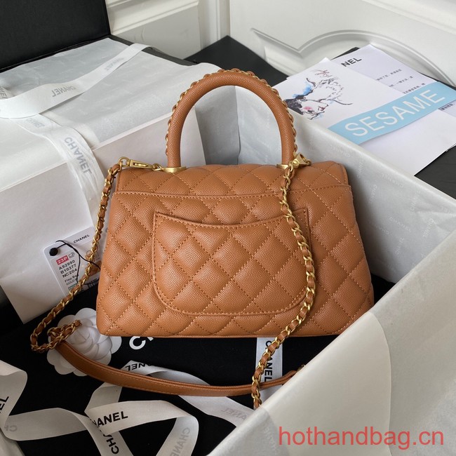 Chanel mini flap bag with top handle AS2215 brown