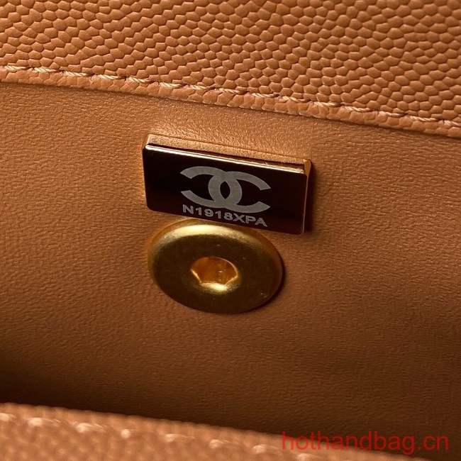 Chanel mini flap bag with top handle AS2215 brown