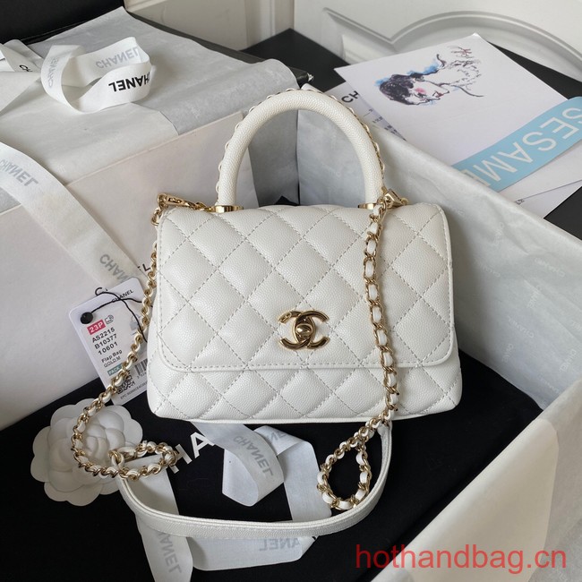 Chanel mini flap bag with top handle AS2215 white