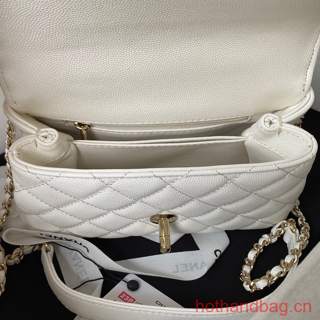 Chanel mini flap bag with top handle AS2215 white