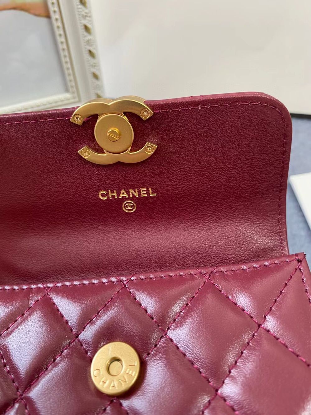 CHANEL mini wallet on chain AP2290 Wine