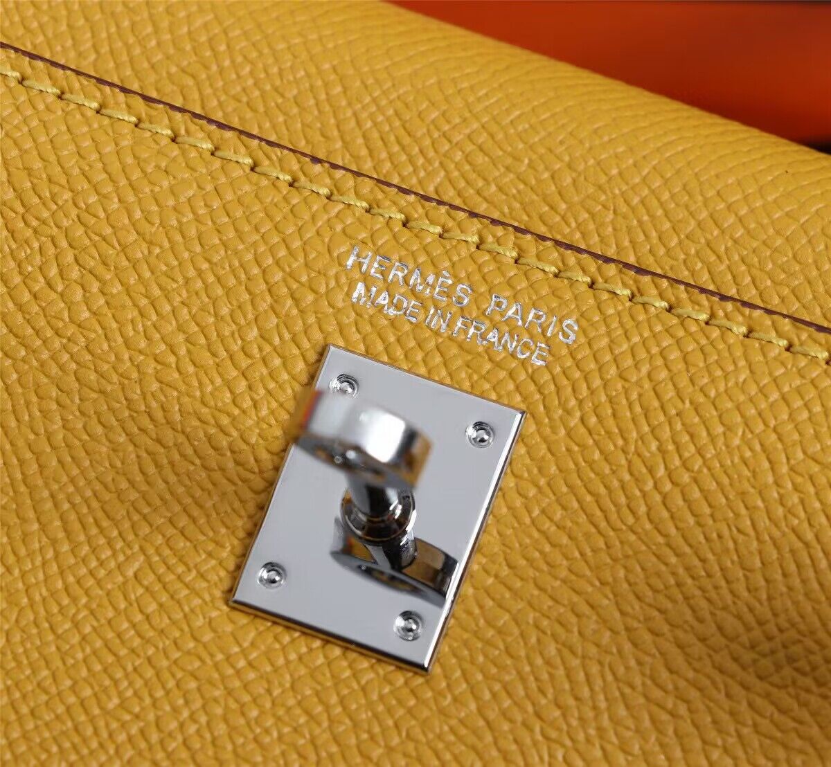 Hermes Kelly 25cm Shoulder Bags Original Epsom Leather KL2755 Yellow&Silver