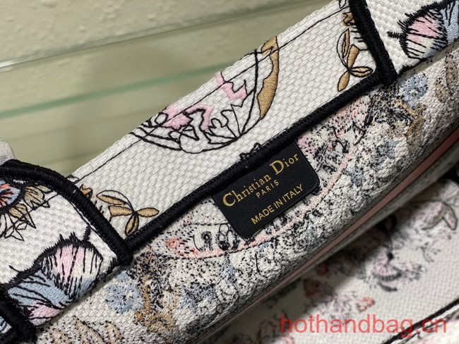 DIOR BOOK TOTE White and Pastel Pink Butterfly Around The World Embroidery M1296ZE