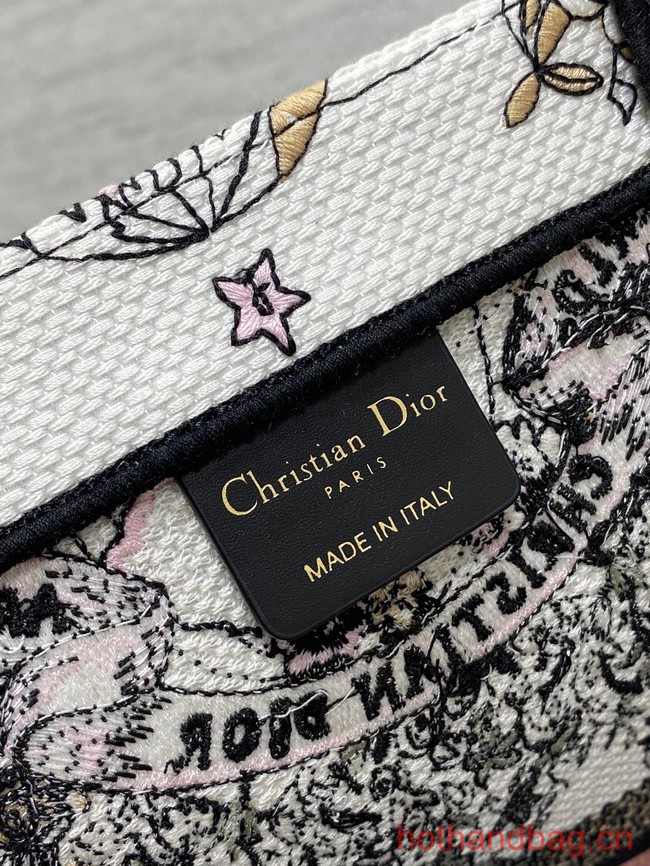 LARGE DIOR BOOK TOTE White and Pastel Pink Butterfly Around The World Embroidery M1286ZES
