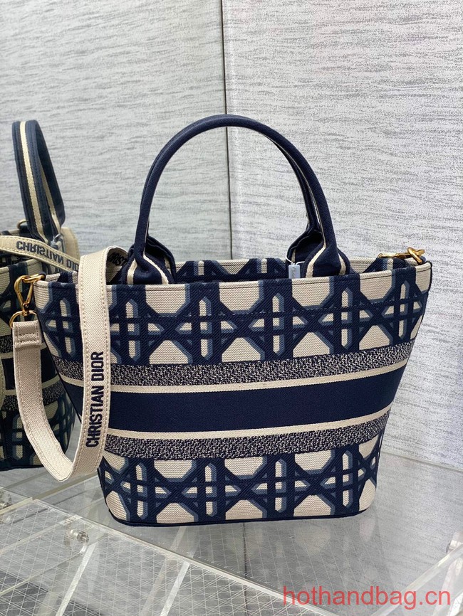 MEDIUM DIOR BOOK TOTE Beige and Blue Macrocannage Embroidery 0612-1