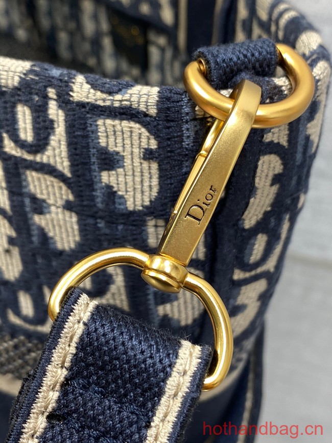 MEDIUM DIOR BOOK TOTE Beige and Blue Macrocannage Embroidery 0612-2