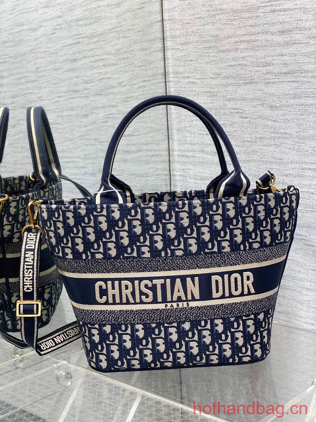 MEDIUM DIOR BOOK TOTE Beige and Blue Macrocannage Embroidery 0612-2