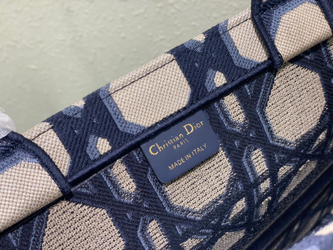 LARGE DIOR BOOK TOTE Beige and Blue Macrocannage Embroidery M1286ZZAU