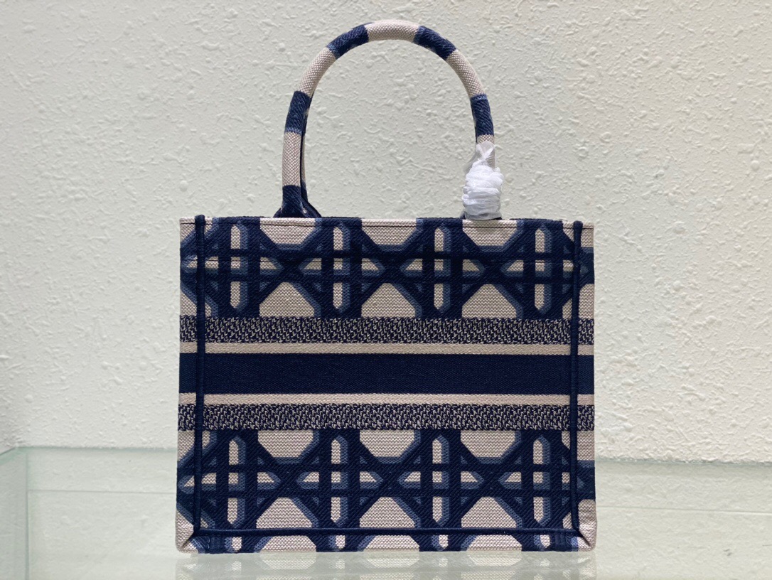 SMALL DIOR BOOK TOTE Beige and Blue Macrocannage Embroidery M1296ZRG